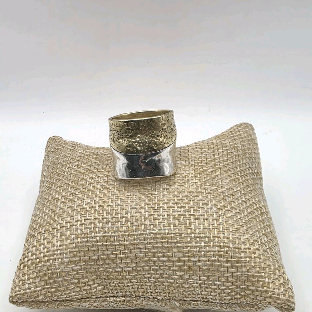 Sterling Silver 925 Signed Silpada Textured Wide Band Two Tone Ring Size 7